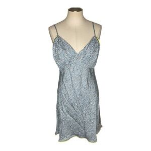 Topshop Blue Floral Sundress Yellow Trim Spaghetti Strap US 10 NWT